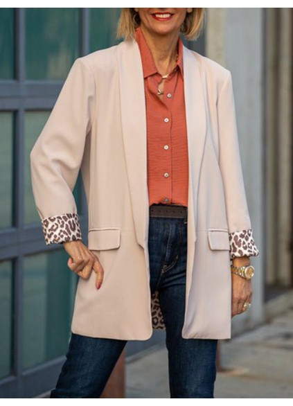 Beige Leopard Lined Suit Coat