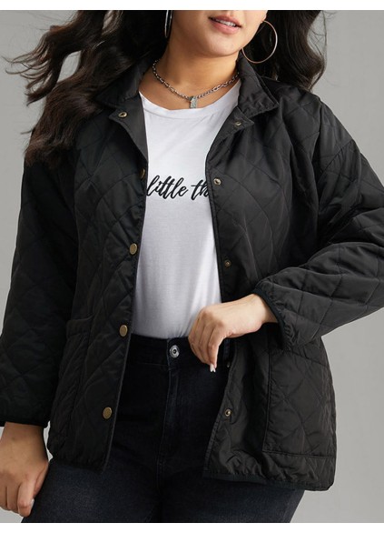 Black elegant plus size padded jacket for women