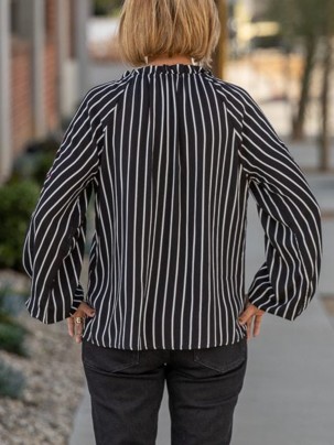 Black striped floral and plant embroidered shirt