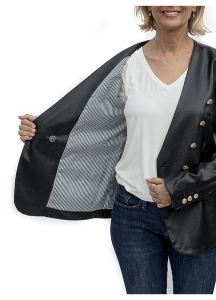 Black synthetic leather double breasted jacket
