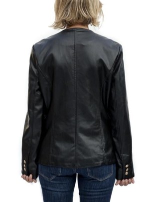 Black synthetic leather double breasted jacket