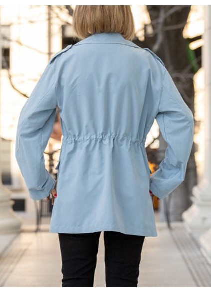 Blue drawstring pocket work jacket