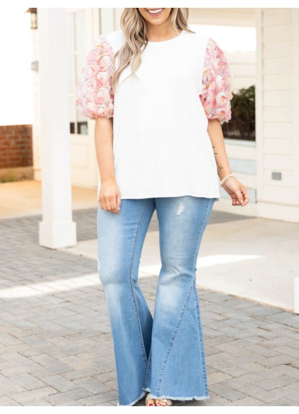 Blue Perforated Flare Jeans