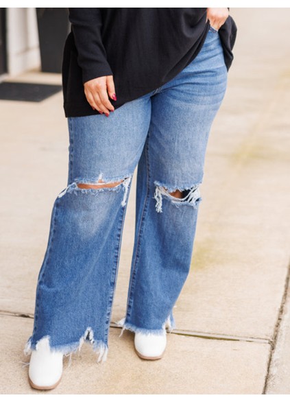 Blue perforated jeans