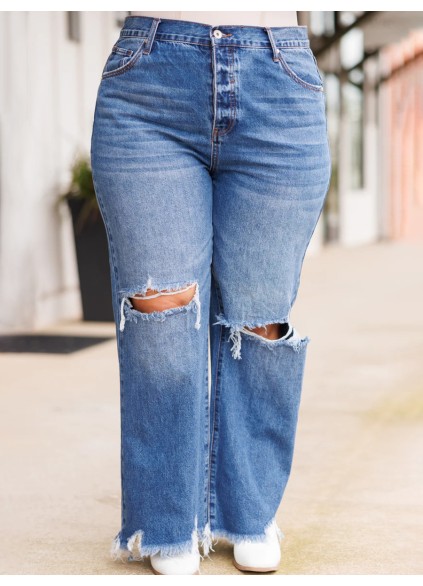 Blue perforated jeans