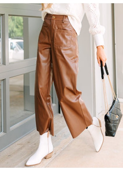 Brown Faux Leather Pants