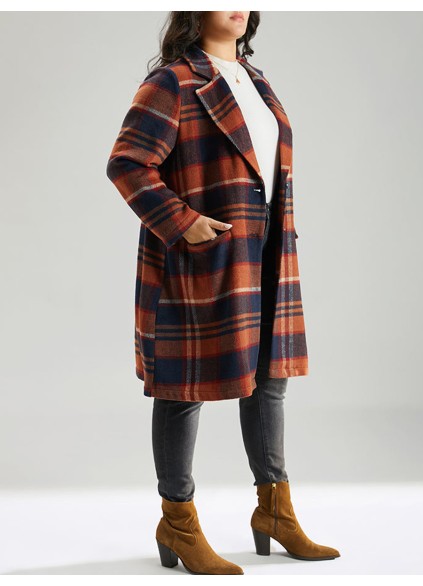 Brown ladies elegant plaid trench coat tweed coat