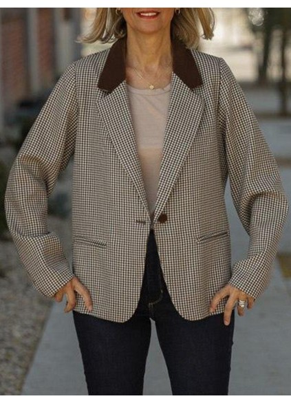 Brown patchwork plaid suit jacket