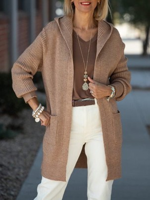 Camel long hooded cardigan with pockets